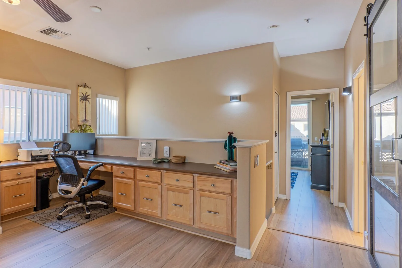 Home office with built-in desk