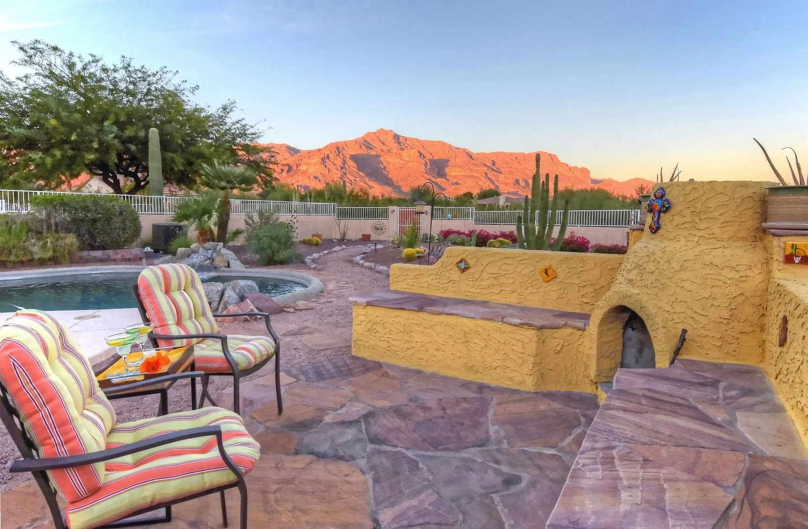 Arizona vacation rental patio with pool and mountain views